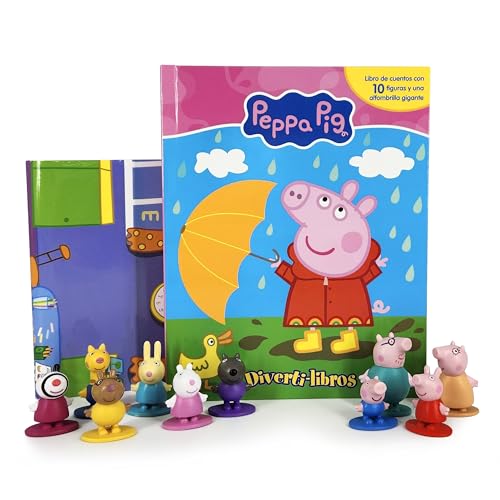 Peppa Pig Diverti-Libros - Libro infantil de cuentos, 10 figuras, 1 alfombra de juego