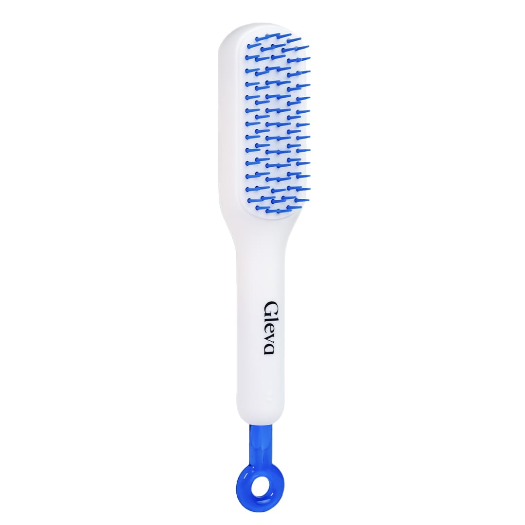 Gleva Self Cleaning Detangling & Styling Brush, Anti Static Massage Comb, Hair Comb for Men & Women, Plastic (White)