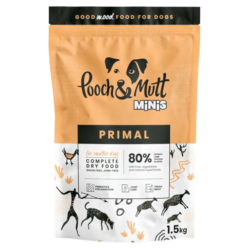 Pooch & Mutt - Primal High Protein Grain Free Dry Dog Food (Small Sized Kibble), Lamb And Ostrich Flavour, 1.5kg