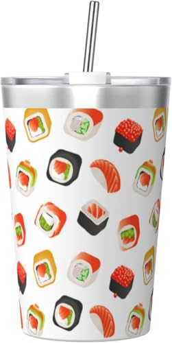 魔法瓶 寿司柄 タンブラー 350ml ステンレス製 水筒蓋とストロー付き 真空断熱漏れない 持ち運び 直飲み 子供 通勤 通学 かわいい おしゃれ プレゼント