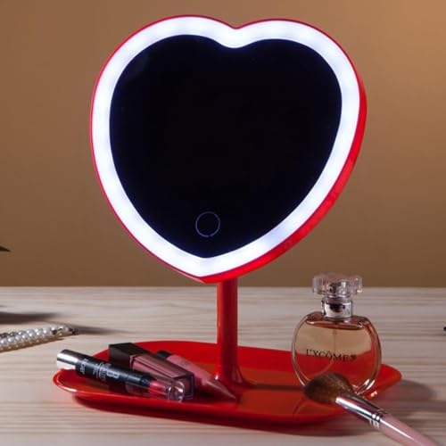 Espejo de maquillaje en forma de corazón con luz LED miniatura 3