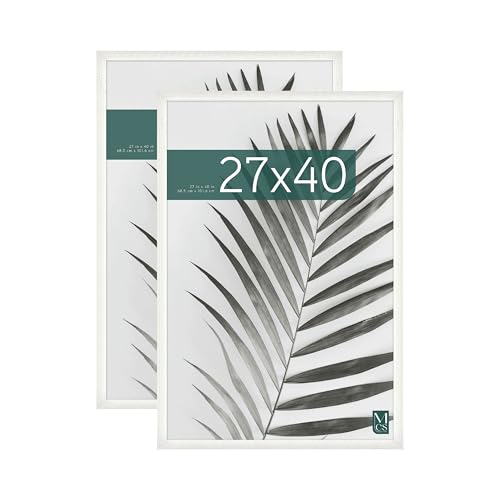MCS Studio Gallery Movie Poster Frame 27x40 White Woodgrain, Vertical & Horizontal Wall Hanging Large Picture Frame for Photos, Artwork & Custom Posters (2-Pack)