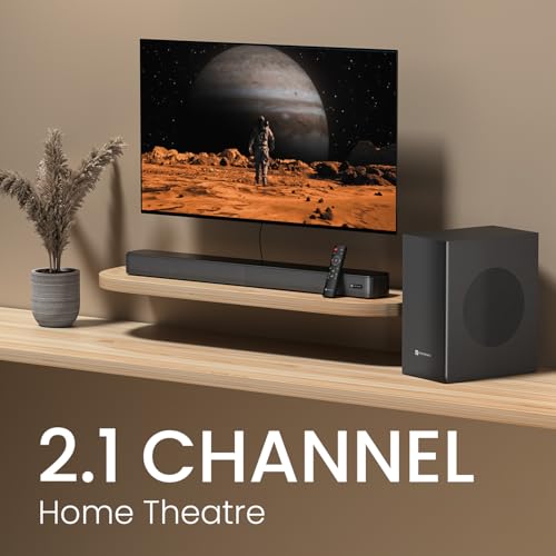 Image of Portronics 200W Spatial Arc Bluetooth Soundbar with Wired Subwoofer for Deep Bass & Spatial Audio, 2.1 Channel Home Theatre, HD Sound,EQ Modes, BT 5.4V,HDMI,Optical, AUX,USB Port,Remote Control(Black)