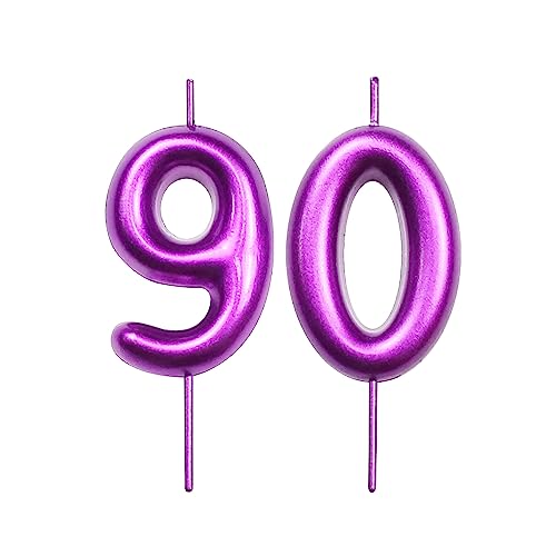 DERVENTA Purple Number 90 Candle 2.36 Inch Party Cake Decoration