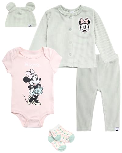 Image of Disney Baby Girls Take Me Home Set - 5 Piece Minnie Mouse Bodysuit, Shirt, Pants, Hat, Socks - Newborn Infant Essential, 0-9M