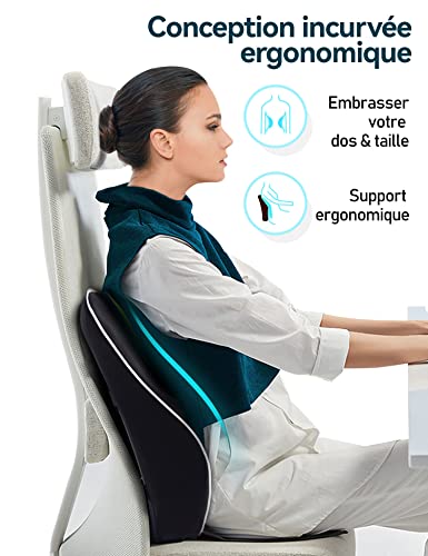 Travel Ease Coussin de Soutien Lombaire Ergonomique, Support Dorsal en Mousse à Mémoire pour Siège de Voiture Chaise de Bureau, Dossier avec Revêtement Antistatique et Double Sangles Réglables, Noir – vue 3