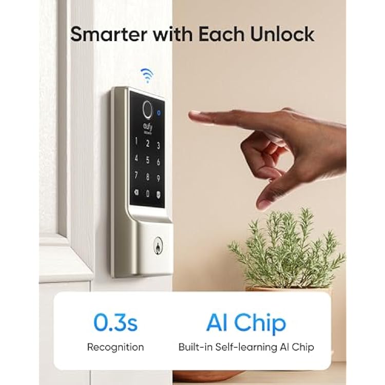 eufy Security Smart Lock C220, Fingerprint Keyless Entry Door Lock, Built-in Wi-Fi, App Remote Control, Front Door Smart Deadbolt, IP53 Waterproof, 8-Months Battery, Nickel