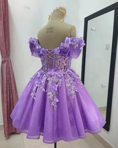 Zhangyo Sparkly Tulle Homecoming Dresses for Teens Off Shoulder DAMA Dresses for Quinceanera Puffy Lace Short Ball Gowns3