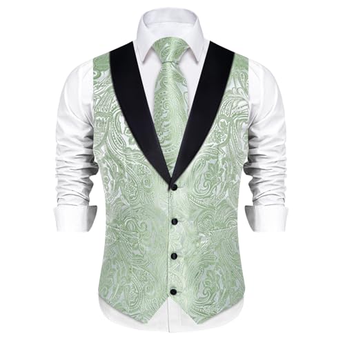Image of DiBanGu Mens Paisley Suit Vest Silk Jacquard Waistcoat and Necktie Set Formal Shawl Collar Dress Vest 7PCS for Wedding Party