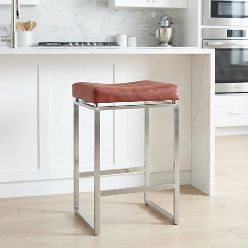 Cortesi Home Isis Counter-Height Stool in Brushed Stainless Steel, Retro Brick Red by Cortesi Home - Used condition - US$123.54