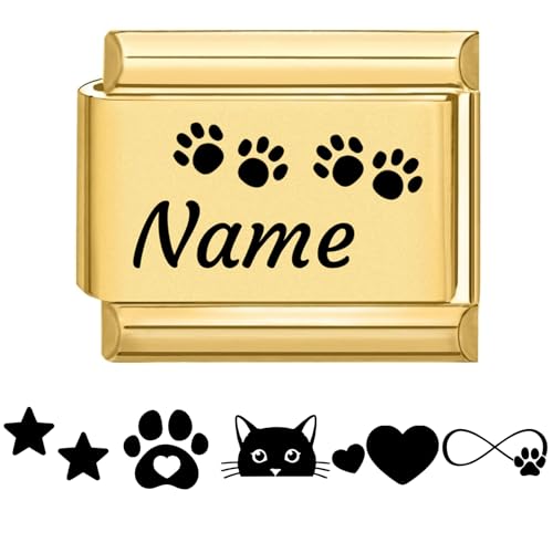 Image of Jodimitty Custom Engraved Italian Charm Gold Stainless Steel Charm Personalised Gift, DIY logo & Text, Matte Finish, 10x9mm, fits all 9mm Bracelet