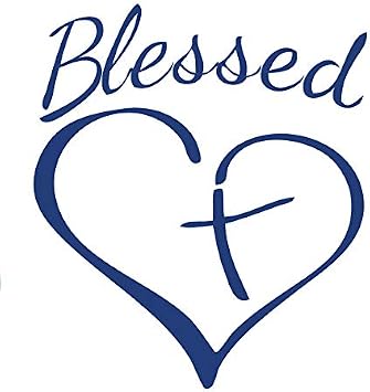 Blue Decaltor Blessed Cross and Heart Christian Decal Vinyl Sticke Cars Trucks Vans Walls Laptop