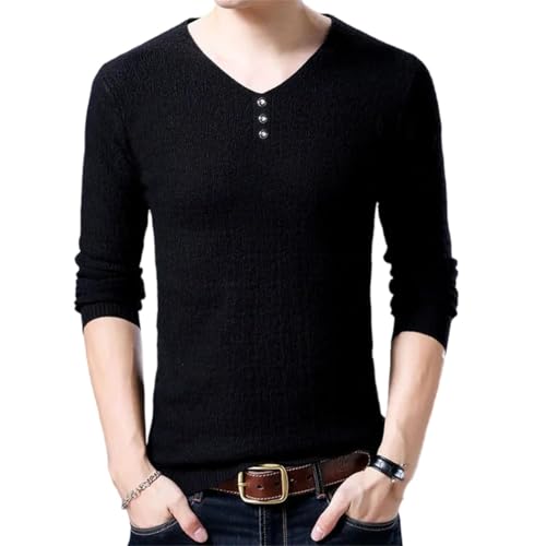 Men’s V-Neck Sweater Slim Fit Knit Pullover Casual Korean Button Long Sleeve Base Layer Autumn Winter Top