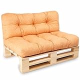 Bananair - Cojines Para Palets - Tela Resistente, Anti-UV y Repelente al Agua - Muy Cómodo, Relleno de Espuma - Cojines Exterior para Jardín y Terraza (Asiento 120x80 cm y Respaldo 120x40 cm, Naranja)