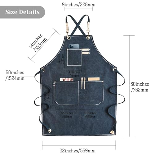 RAPRON Hairdressing Apron Canvas Work Apron with Adjustable Straps for Kitchen, Blue, 80*56cm - Image 4
