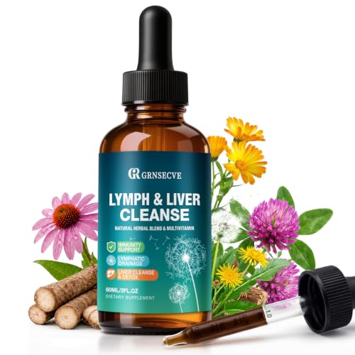 GRNSECVE Lymphatic Drainage Drops - Organic Lymphatic Drainage Supplements with Milk Thistle, Echinacea, Artichoke - Liver Cleanse Detox & Repair Drops with All Vitamins, 2 Fl.Oz Vegan, Non-GMO