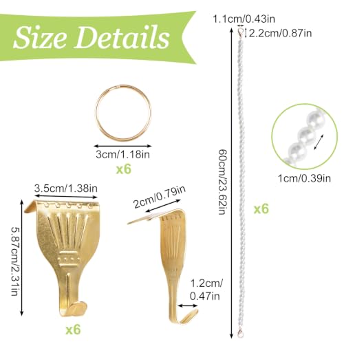 Image of Picture Hanging Kit-6Pcs Frame Rail Hooks with 6Pcs Pearl Hanging Chain Picture Display Accessories for Wall Pictures, Exhibition(60CM)