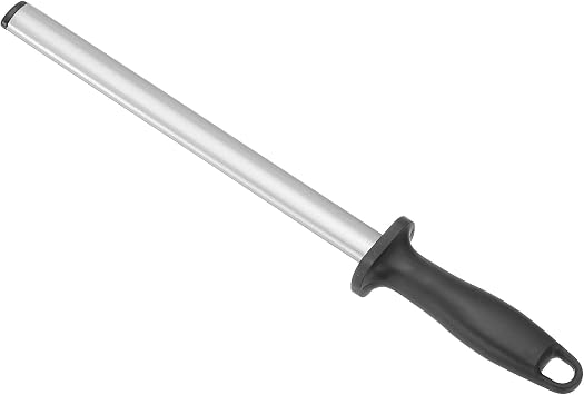 uxcell 10 Inch Diamond Sharpening Steel Honing Rod, High Hardness Sharpening Rod Knife Sharpener Steel for Kitchen Knife Silver