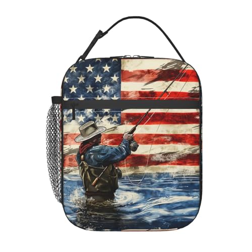 SIUKUS Insulated Lunch Box for Kids Boys Girls, Reusable Lunch Bag for School, Office, Picnic, Work, Travel, Fishing American Flag Theme Lunch Box