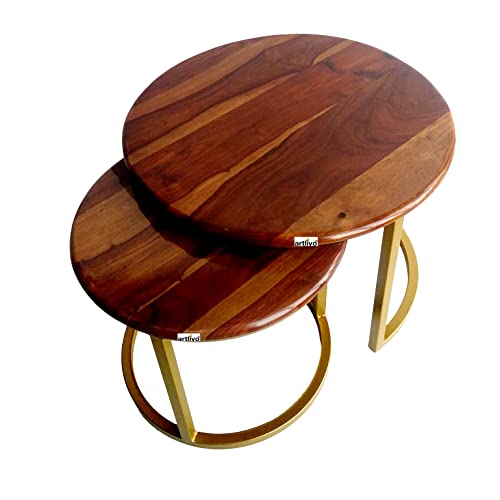 Image of Artlivo Solid Sheesham Wood Round Coffee Table - Set of 2 (22 /17 inch Dia) for Living|Drawing|Bedroom|Office|Balcony|Gift|Diwali|Wedding