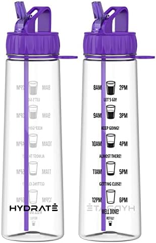 HYDRATE 900ml Water Bottle with Straw and Motivational Time Markings, BPA Free, Flip Cap, Drop Proof Sports Water Bottle, Ideal for Gym, Extra Strong Material Water Bottles with Straw (Purple)