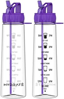 HYDRATE 900ml Water Bottle with Straw and Motivational Time Markings, BPA Free, Flip Cap, Drop Proof Sports Water Bottle, Ideal for Gym, Extra Strong Material Water Bottles with Straw (Purple)