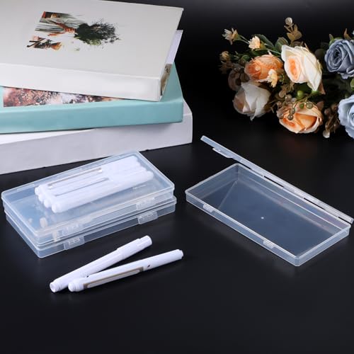 Image of Ptwola 3pcs Mini Plastic Storage Containers Box with Hinged Lid, 6.5x3.5 Inches Small Rectangle Dustproof Clear Beads Organizer Case for Collecting Craft Small Items Jewelry Business Cards Game Pieces