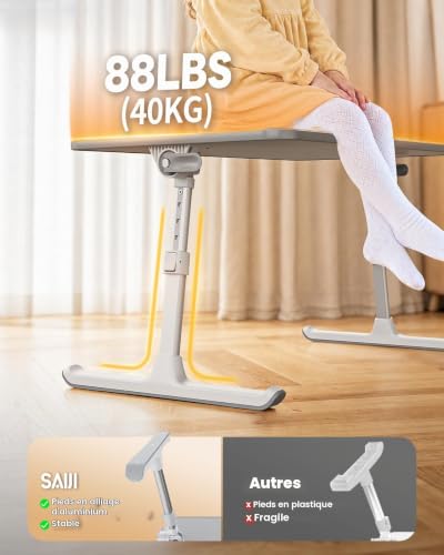 Table de lit, SAIJI Table Pliable, réglable Hauteur Angle, Max 17'' Ordinateur Portable, pour lit canapé (Gris, 60 * 33cm) – vue 2