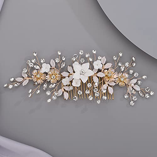 Beryuan White Floral Hair Comb Crystals Hair Comb Slide Bridal Hair Comb For Bride Bridesmaid Hair Comb Vintage Hair Piece #TOP25