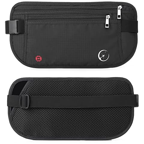 ZOPPEN Money Belt for Travel for Men Hidden, Passport Holder Travel Pouch Rfid Travel Money Belt Under Clothes, Travel Wallet Document Holder, Water-Resistant with Elastic Belt Fits Waist 56", Black Cover