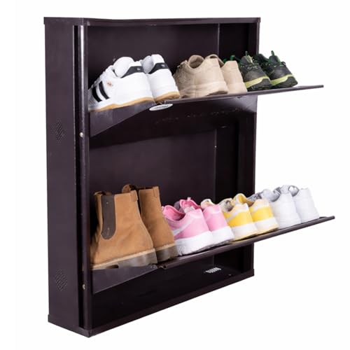 Image of ZOLMIX 2 Shelves Shoe Rack for Home with Door & Cover, Mild Steel Shoe Stand with Shoe Cabinet, Shoe Organizer Rack,Slippers,Shoe &Chappal Storage, Wall Mounted & Shoe Stand (Brown)