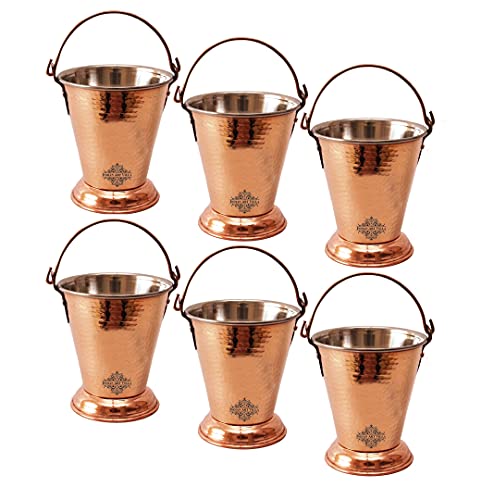 Indian Art Villa Cubo de acero con diseño martillado de cobre, utensilios de servir y vajilla para el hogar, hotel y restaurantes, volumen de 10 onzas, juego de 6 Cover