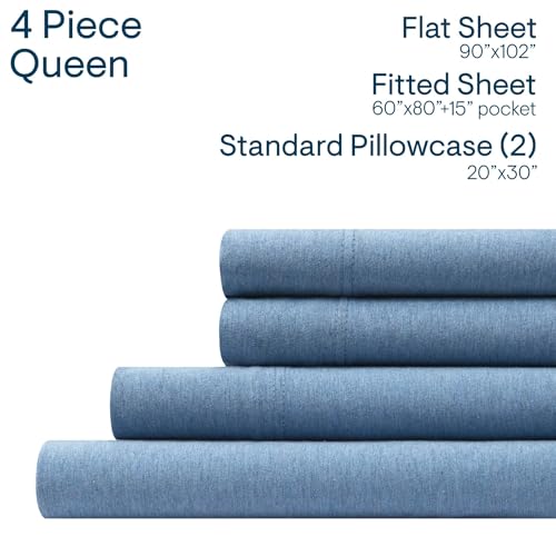 Aeropostale Super Soft Jersey Knit Sheet Set, 4 Piece Bed Sheets, Cotton Rich Jersey Sheets, Fits Mattresses up to 18” Deep, Queen Size, Heathered Blue by AEROPOSTALE - Used condition - Image 3