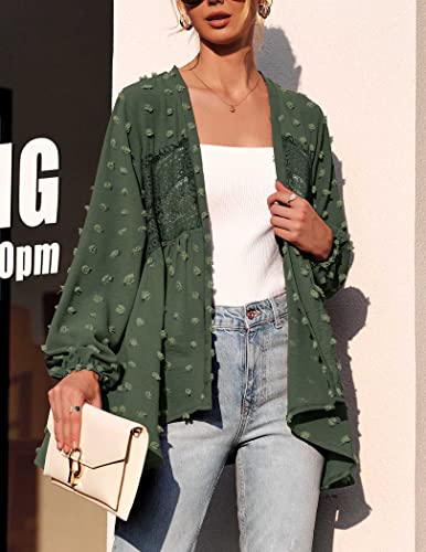 Hotouch Womens Open Neck Sweater Dressy Ruffles Drape Shawl Collar Long Sleeve Cardigans Lightweight Army Green, Large #TOP2