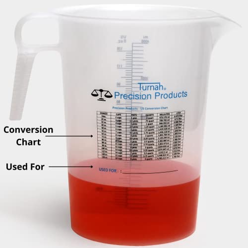 One Gallon 128Oz Measure Pitcher - Convenient Conversion Chart - Strong Food Grade - Great For Lawn, Pool Chemicals - Ag - Lye And Home Hobbies - Motor Oil And Fluids - By Turnah Precision Products #TOP1