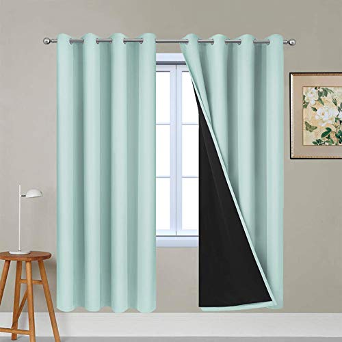 Image of Yakamok Aqua 100% Blackout Curtains 72 Inches Long for Bedroom 52 inch Wide | Blackout Curtain Panels for Bedroom, 2 Thick Layers Grommet Top Thermal Insulated Drapes with Black Liner for Living Room