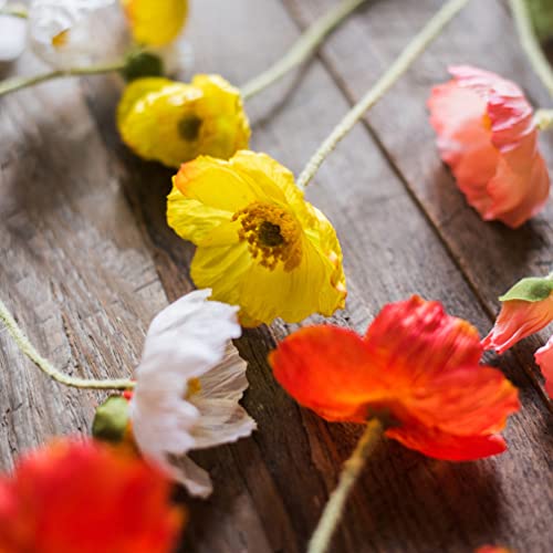 Artificial Poppy Silk Flowers (6 Stems) For Home Decor, Wedding Bouquet. Faux Poppy Flower Centerpiece. Artificial Plants Coral Flower Arrangement. Silk Flowers For Decoration(Dark Orange) #TOP5