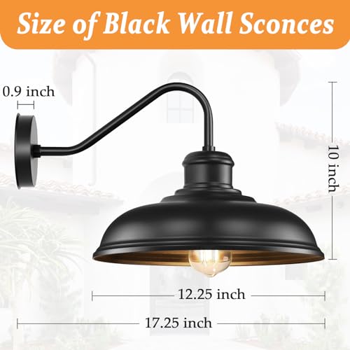 17.25” Outdoor Wall Light Fixtures 2-Pack, Farmhouse Black Barn Lights, Gooseneck Exterior Lighting Fixtures Wall Mounted, Porch Lights Waterproof, Anti-Rust Outdoor Lights for House Garage Entryway by Bosceos - Image 4