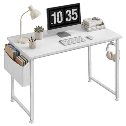 Lufeiya White Computer Desk for Bedroom - 40 inch Simple Modern Study Table Kid Girls Student Home Office Writing Desk, White