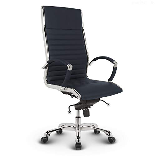 VERSEE Premium Echt-Leder Chefsessel Montreal in Dunkelblau - Ergonomischer Designstuhl für Büro und Home-Office - Sitzhöhe 46-54cm - Belastbar bis 150kg
