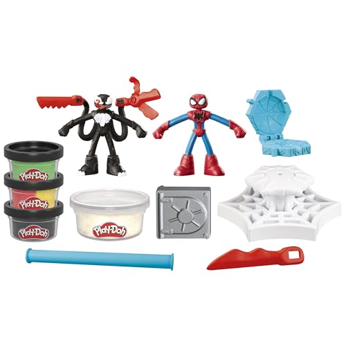 Play-Doh Marvel Spider-Man Netz-Action Set, 2 Spielfiguren und vielen Knetformen, 4 Dosen Modelliermasse in passenden Farben, kreatives für Kinder ab 3 Jahren