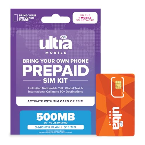 $13/mo. Ultra Mobile Prepaid Phone Plan with Unlimited Talk, Text, & 500MB of 5G â€¢ 4G LTE Data for 3 Months (3-in-1 SIM Card Kit)