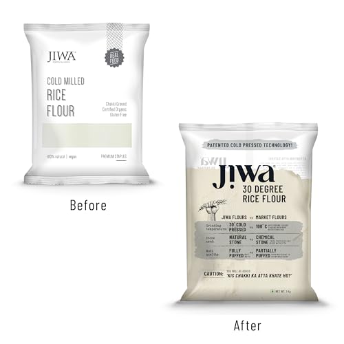 Image of Jiwa 30 Degree Rice Flour /Atta | 1 Kg | Patented Cold Pressed Flour | Slow Ground | Puffed Soft Rotis | Chawal Ka Atta | Gluten Free (Pack of 2)