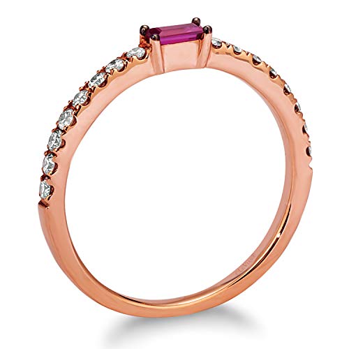 1/4 Carat Diamond And Baguette Cut Red Ruby Stackable Band Ring For Women In 14K Rose Gold (Champagne Color, Si1-Si2, Cttw) Anniversary Promise Ring Size 6.5 By Levian #TOP3