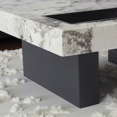 Image of The Attic Imperial Marble Artisan Coffee Table with Built-in Display Tray - Luxury Modern Living Room Centerpiece