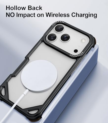 OGRANEE Metal Bumper Case for iPhone 17 Pro, Aluminum Alloy Frame Hollow Back Design Compatible with Magsafe, Minimalist Slim Shockproof Cool Cover Hard Shell, Raised Edge Protection, Black — view 3