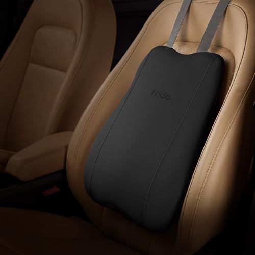 Image of Frido Premium Car Back Rest Cushion with Lumbar Support Pillow for Driving, Hi-Per Memory Foam Back Support and Luxe Leatherette Cover, Relieves Back Pain and Improves Posture for Long Drives | Black