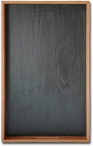 CRAZYWOOD 22.2 x 13.5 Inches Large Rectangle Cherry Wood and Black with Ottoman Tray with Handles, Classic Wooden Decorative Serving Tray,Home Bedroom Serving Tray Black Decorative Tray