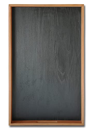 Crazywood 22.2 X 13.5 Inches Large Rectangle Cherry Wood And Black With Ottoman Tray With Handles, Classic Wooden Decorative Serving Tray,Home Bedroom Serving Tray Black Decorative Tray #TOP18