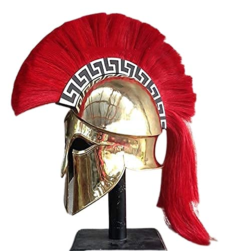 Nautical-Mart Medieval Greek Corinthian Helmet with Red Plume Brass & Copper Coated 18 Gauge (Brass Coated)
